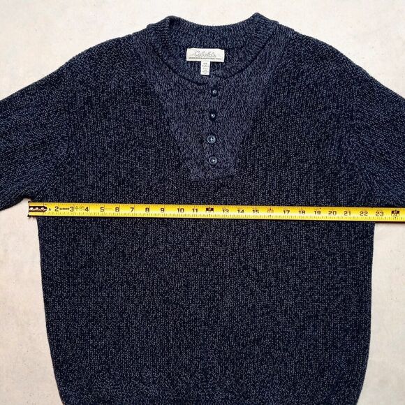 Cabela's Blue Heavy Knit 100% Cotton Henley Sweater - Men's Size Large - Picture 8 of 8